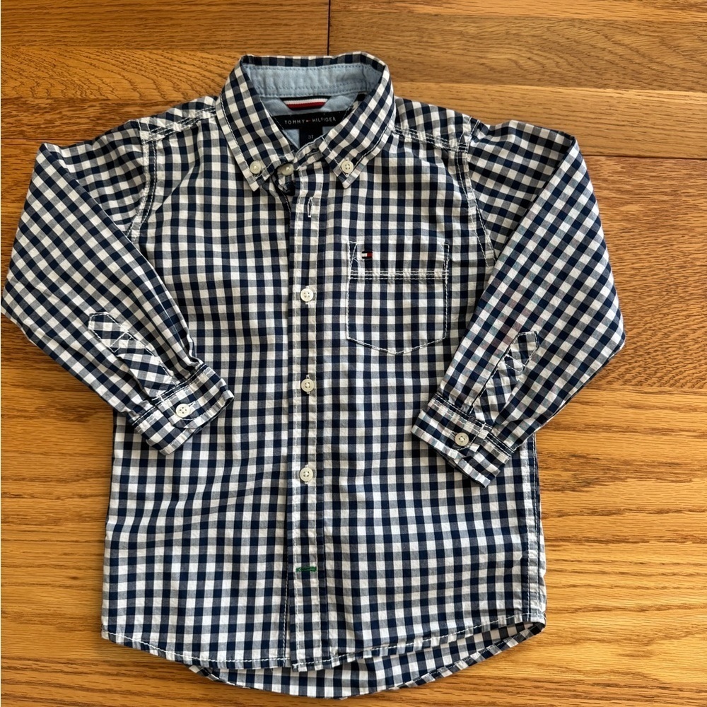 Tommy Hilfiger Kids Blue Checkered Gingham Button Down Shirt